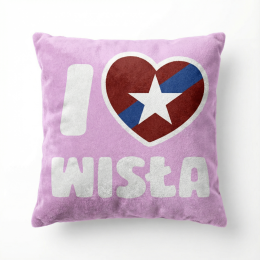 Poduszka minky kwadratowa różowa "I LOVE WISŁA"